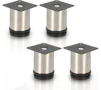 SWANEW Lot de 4 pieds de meuble Pieds de table Pied de socle Meubles Acier inoxydable，Hauteur : 80 mm ; Diamètre : 40 mm ; Réglage en hauteur : + 15 mm