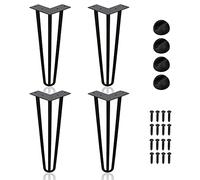 SWANEW Lot de 4 pieds de table en métal noir avec pieds à 3 barres - Pour bureau, table et table basse - Pieds de table en épingle à cheveux avec protections de sol et vis (20 cm)