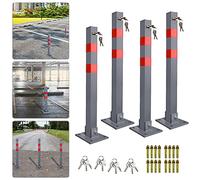 SWANEW Lot de 4 poteaux de parking pliables en acier avec 3 clés et bandes réfléchissantes