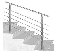 SWANEW Main courante en acier inoxydable, garde-corps d'escalier intérieur et extérieur, 180 cm, Ø 42 mm, avec 5 traverses pour le jardin, cage d'escalier intérieure