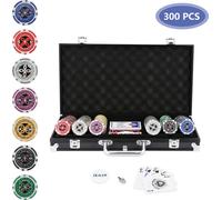 SWANEW Mallette de poker Kit de jetons de poker 300 jetons Tapis de jeu professionnel Alu Button Cash-Game Noir
