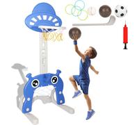 SWANEW Panier de basket pour enfants 4 en 1 Support de basket Réglable en hauteur Installation de panier Aire de jeux But de football Golf Anneau de lancer Balles incluses