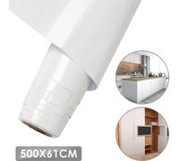 SWANEW Papier peint vinyle 5m x 61cm PVC autocollant, résistant à l'eau, pour cuisines, armoires, rebords de fenêtres, murs, portes, meubles, chambres, salons, fonds Décor-Blanc
