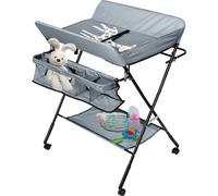 SWANEW Table à langer pour bébé Table à langer pliable Étagère à langer Combinaison à langer Réglable en hauteur avec panier de rangement Gris foncé