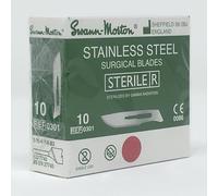 Swann Morton Lames de scalpel en acier inoxydable stériles vertes CE No.6, 9, 10, 10A, 11, 11P, 12, 14, 15, 15A, 15C, 15T, No.16, 18, 19, 20, 21, 22, 22A, 23, 24, 25, 25A, 26, 27, No.10, - GREEN PACK