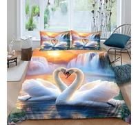 Swans in love Linge de Lit Léger Microfibre résistante 3 Pièces 3D Effet Nature landscape peinture Housse de Couette avec 2 Taies d'oreiller Hypoallergique for Chambre de adolescents King（220x240cm）