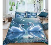 Swans in love Linge de Lit résistante 3 Pièces 3D Imprimée Confortable Romantique nature scène Ensemble De Literie avec Taie d'oreiller Ultra Douce for Chambre à Coucher Super king（260x220cm）