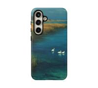 Swans on Blue Lagoon with Tall Grass - Coque rigide mate - Compatible avec Samsung Galaxy S24