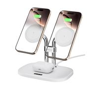 SwanScout Double Chargeur Induction pour iPhone 17/17e/Air, SwanScout 706M, Magnétique Chargeur Sans Fil pour iPhone 16/15/14/13 séries, Station de Charge pour AirPods Pro 3/2, Chargeur Double (White)