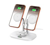 SwanScout Double Chargeur Induction pour iPhone 17/Air, SwanScout 706M, Magnétique Chargeur sans Fil pour iPhone 16/15/14/13/12 séries, Station de Charge pour AirPods Pro 3/2, Chargeur Double (White)