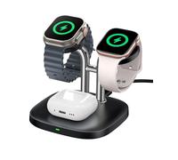 SwanScout Support de Chargeur Double pour Apple Watch 11, SwanScout 704A, 5W Rapide Station de Charge sans Fil Compatible avec l'Apple Watch Ultra 3/SE 3/Series 10/9/8/7, AirPods 4(sans Adaptateur)