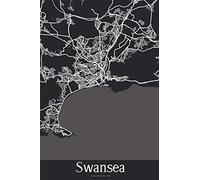 Swansea: Journal de Voyage | 120 pages lignées | Cadeau parfait pour les amoureux de voyages | Format 15,2 x 22,9 cm | Carte Noir et Blanc | Swansea Grande-Bretagne