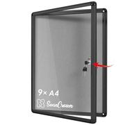 Swansea Panneau affichage 9 feuilles, tableau affichage mural avec serrure à clé, panneau d'affichage intérieur, 9 x A4 (98x72 cm), feutre gris, cadre aluminium noir