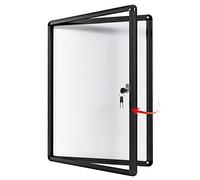 Swansea Tableau d’affichage mural, Vitrine d’affichage intérieur avec serrure à clé, Surface magnétique en verre acrylique, Cadre aluminium noir, 98 x 72 cm (9 x A4)