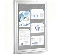 Swansea Tableau d'affichage d'extérieur verrouillable en tissu gris imperméable avec porte battante - Tableau d'affichage mural pour bureau, école, 900 x 600 mm