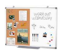 SWANSEA Tableau d'affichage en liege combi 2 en 1 avec cadre en aluminium, moitié en liège et une moitié tableau blanc magnétique 90x60cm