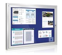 Swansea Tableau d'affichage extérieur verrouillable étanche avec porte battante ouverte, 95 x 71 cm, tableau d'affichage mural pour la maison, le bureau, l'école, cadre en aluminium, feutre bleu, 8 x