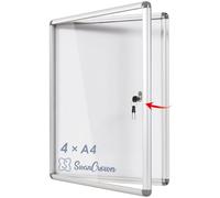 SwanSea Tableau d'affichage fermé Tableau d'affichage magnétique effaçable à sec Tableaux d'affichage verrouillables Blanc avec cadre en aluminium, 67x50cm(4xA4)