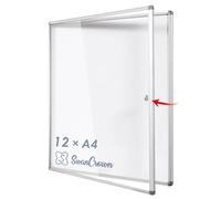 Swansea Tableau d'Affichage Magnétique Verrouillable 12xA4, Vitrine Affichage avec un Cadre en Aluminium et Porte en Verre Acrylique, Tableau Affichage Mural 98 x 98 cm
