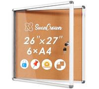 SwanSea Tableau d'affichage verrouillable, Tableau liege en aluminuim, Vitrine d'affichage avec serrure à clé interieur 67x72cm, format 6 x A4