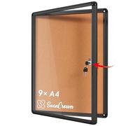 Swansea Vitrine d'affichage, Panneau d'affichage mural en liège, Vitrine intérieure avec cadre en Aluminium Noir, 98x70cm, 9 x A4