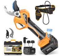 SWANSOFT PRU40 Secateur Electrique Professionnel, 40mm 21V 4Ahx2 Sécateur Électrique Sans Fil,1050W Moteur Sans Balais, Écran LCD,Secateur Electrique sans Fil pour Jardinage,Vergers,Vigne