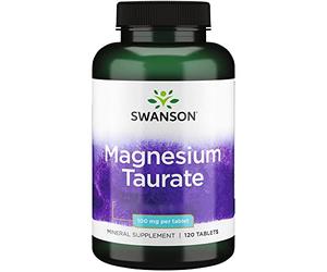 Swanson, Magnesium Taurate, avec 100mg de Magnésium par Comprimé, 120 Comprimés végétaliens, Haute Dosé, Végétarien, Sans Soja, Sans Gluten, Sans OGM