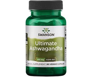 Swanson, Ultimate Ashwagandha (Extrait d'Ashwagandha KSM-66®), 250mg, 60 Capsules végétaliennes, Végétarien, Sans Soja, Sans Gluten, Sans OGM