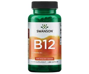 Swanson, Vitamine B12, Cyanocobalamine, 500mcg, 250 Capsules, Hautement Dosé, Sans Soja, Sans Gluten, Sans OGM