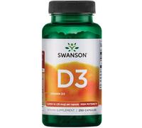 Swanson, Vitamine D3, 25mcg (1.000 IU), 250 Capsules, Hautement Dosé, Sans Soja, Sans Gluten, Sans OGM