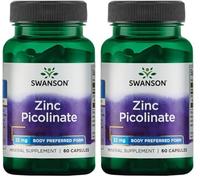 Swanson, Zinc Picolinate (Picolinate de Zinc), avec 22mg de Zinc Élémentaire, 60 Capsules, Hautement Dosé, Sans Soja, Sans Gluten, Sans OGM (Lot de 2)
