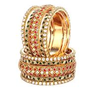 Swara Creations Ensemble de bracelets en métal | Bracelets multicolores Kundan fonctionnent avec des bracelets en velours rouge, vert, jaune pour femmes et filles (SKU263), 2-4, Métal, Zircone cubique