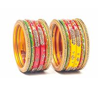 Swara Creations LAHTHI Lot de 12 bracelets Lah/Lac rouge, jaune et vert avec zircon pour femmes et filles, 2-8, Lac, Zircone cubique