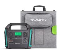 SWAREY Kit Station d’énergie S1000 725,76Wh + Panneau Solaire BC-100 | 1000W AC crête 1500W, onde sinusoïdale pure, 3 modes recharge, multi ports, LED SOS, camping van secours coupures courant