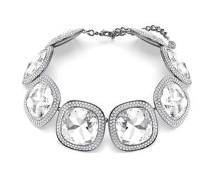 Swarovaki Collier ras du cou Una Angelic, coupe Cushion, blanc, plaqué ruthénium