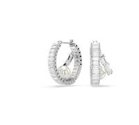 Swarovski Anneaux d'oreilles Ariana Grande x Swarovski, Crystal Pearl, Taille baguette, Blanches, Métal rhodié
