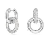 Swarovski Anneaux d'oreilles Dextera, Design asymétrique, Boucle entrelacée, Blanches, Métal rhodié