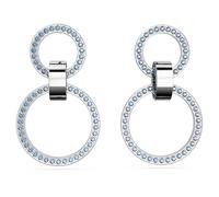 Swarovski Anneaux d'oreilles Hollow, composés de trois anneaux entrelacés, sertis de cristaux bleus, en métal rhodié