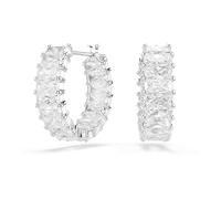 Swarovski Anneaux d'oreilles Matrix, Taille baguette, Blanches, Métal rhodié
