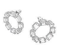Swarovski Anneaux d'oreilles Millenia, paire de boucles d'oreilles en cercle, taille hexagonale, métal rhodié, blanc