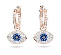 Swarovski Anneaux d'oreilles Symbolic, boucles d'oreilles forme œil porte-bonheur, placage de ton or rosé, bleu