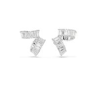 Swarovski x Ariana Grande, Manchettes d’oreilles tendances, doubles anneaux avec cristaux incolores de taille baguette, en métal rhodié