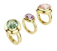 Swarovski Bague avec motif gemme, lot de 3, multicolore, plaqué or (50-55)