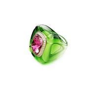 Swarovski Bague cocktail Dulcis, anneau vert accompagné d'un cristal taille coussin rose, entouré d'un pavé blanc, design inspiré Pop Art, éclat ludique et contemporain, placage de ton or, taille 55