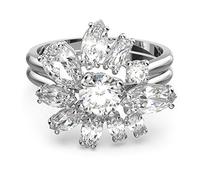 Swarovski Bague cocktail Gema, Fleur, Blancche, Métal rhodié