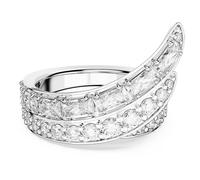 Swarovski Bague cocktail Hyperbola à deux bandes, ornées de cristaux incolores, en métal rhodié