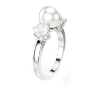 Swarovski Bague cocktail Matrix, Perle de cristal, Taille ronde, Blanche, Métal rhodié