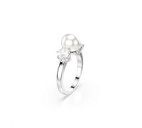 Swarovski Bague cocktail Matrix, Perle de cristal, Taille ronde, Blanche, Métal rhodié