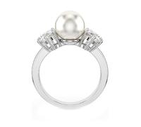 Swarovski Bague cocktail Matrix, Perle de cristal, Taille ronde, Blanche, Métal rhodié