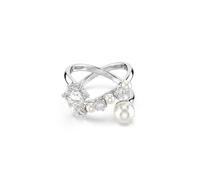 Swarovski Bague Cocktail Matrix – diagonale de Zirconia et perles, perle ronde blanche, rhodié, taille 58